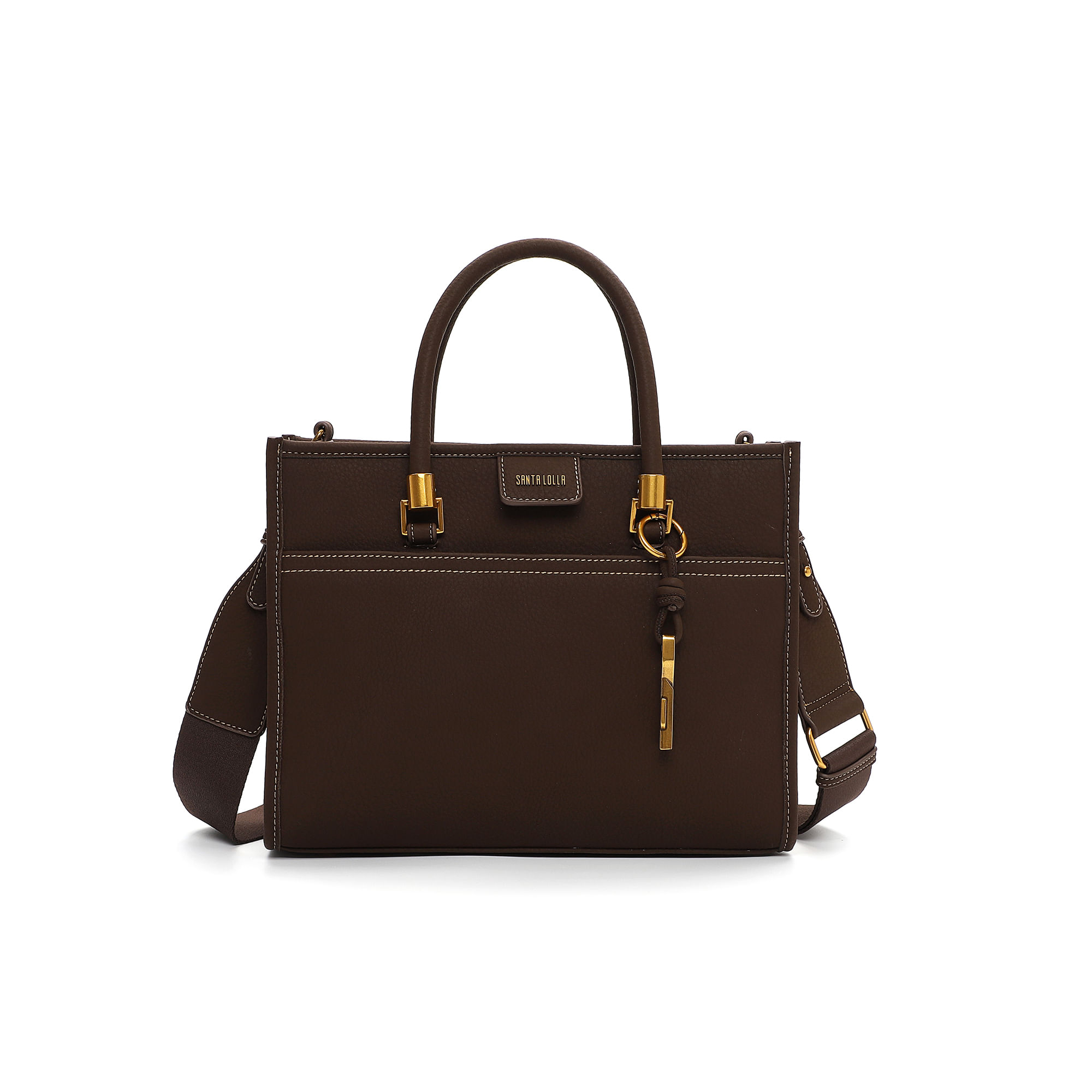 Bolsa Grande Nobuck Marrom Dark Pespontos