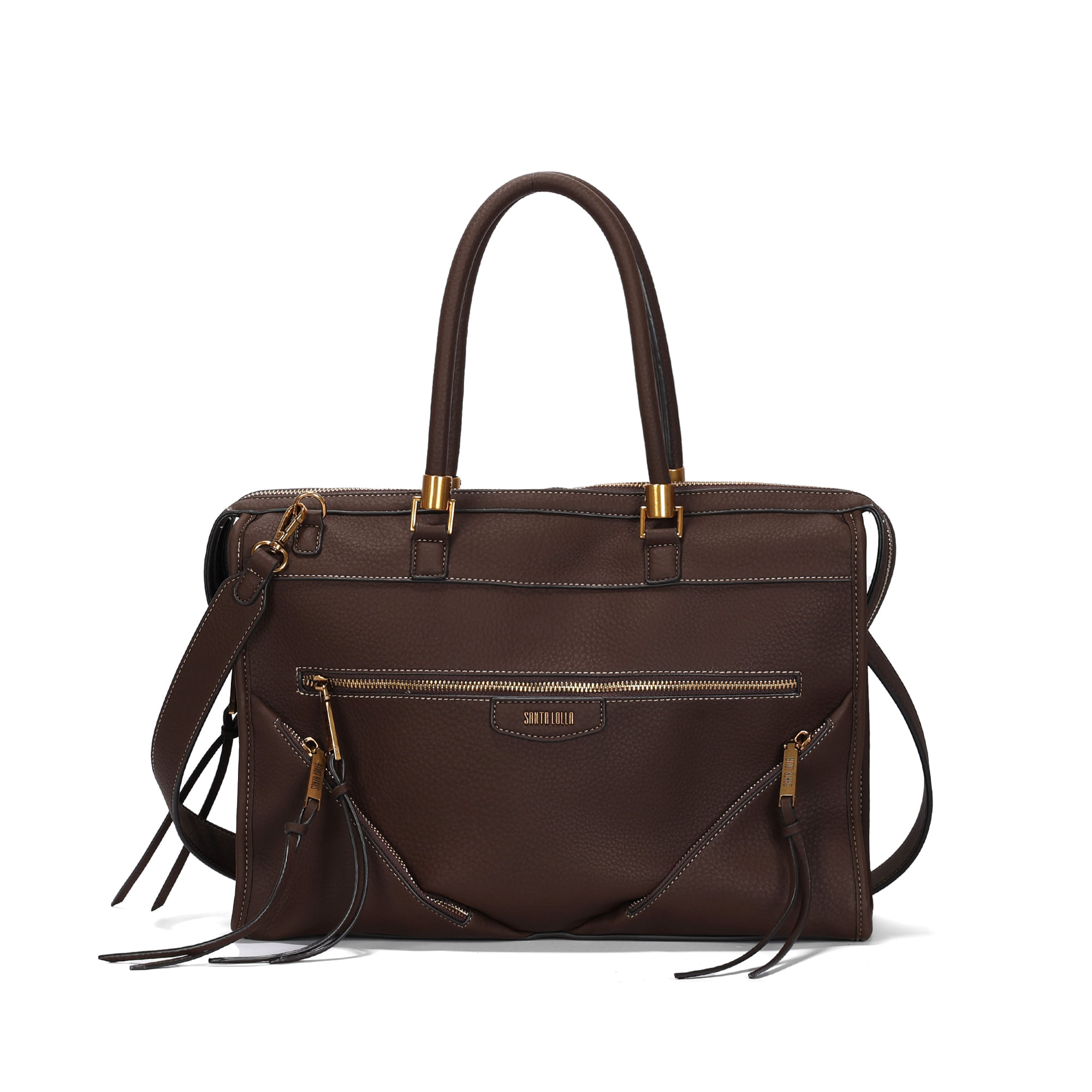 Bolsa Grande Quadrada Nobuck Marrom Dark Bolso Frontal