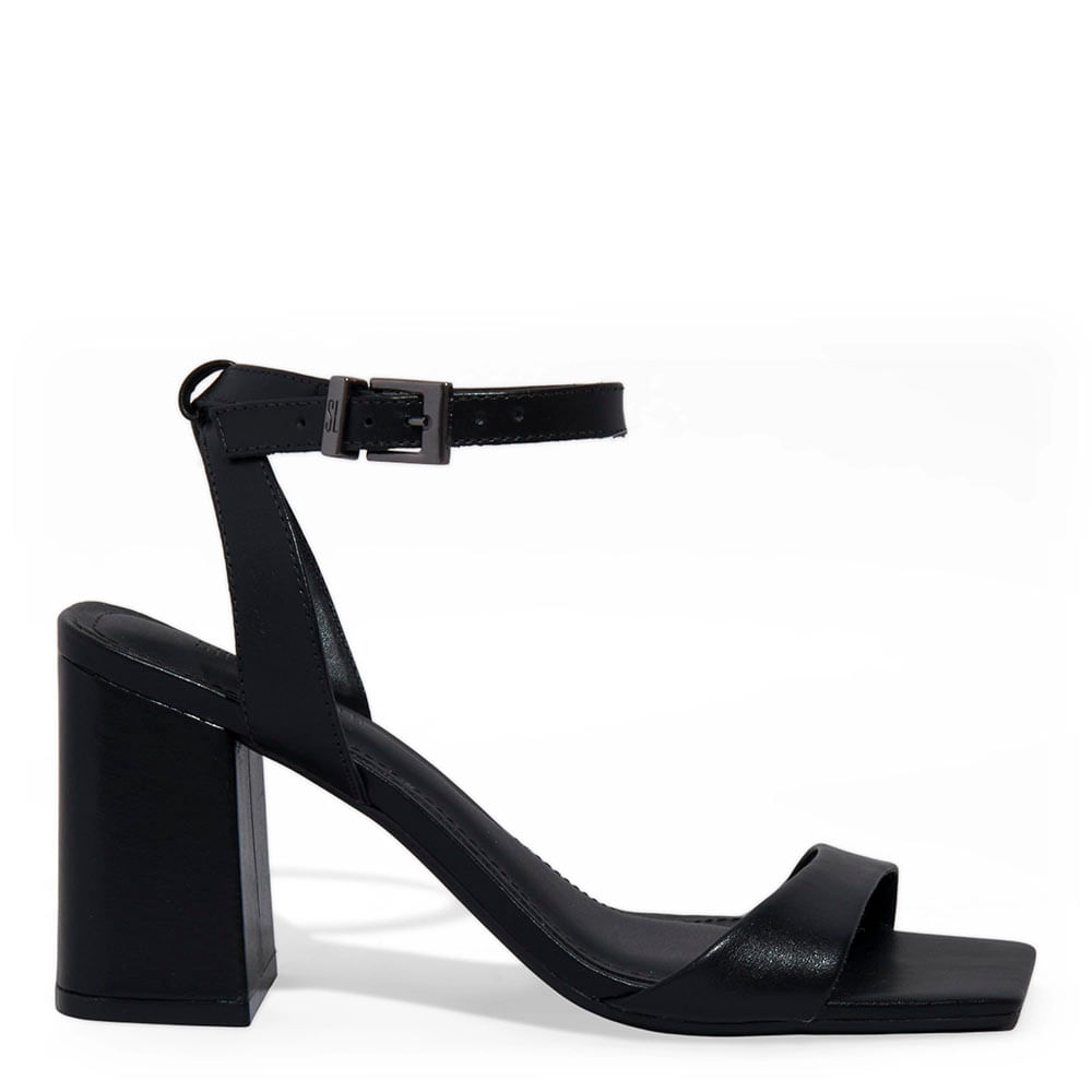 Sandália Couro Bico Quadrado Preto
