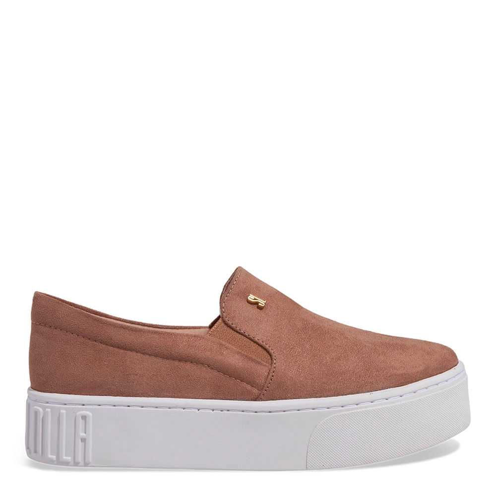 Tênis Slip On Plataforma Suede Bege