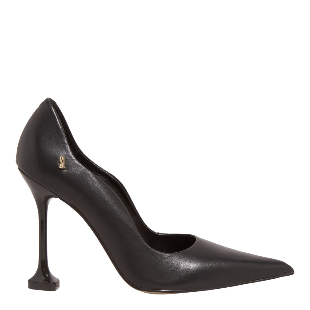 Scarpin Couro Pelica Salto Alto Taça Preto