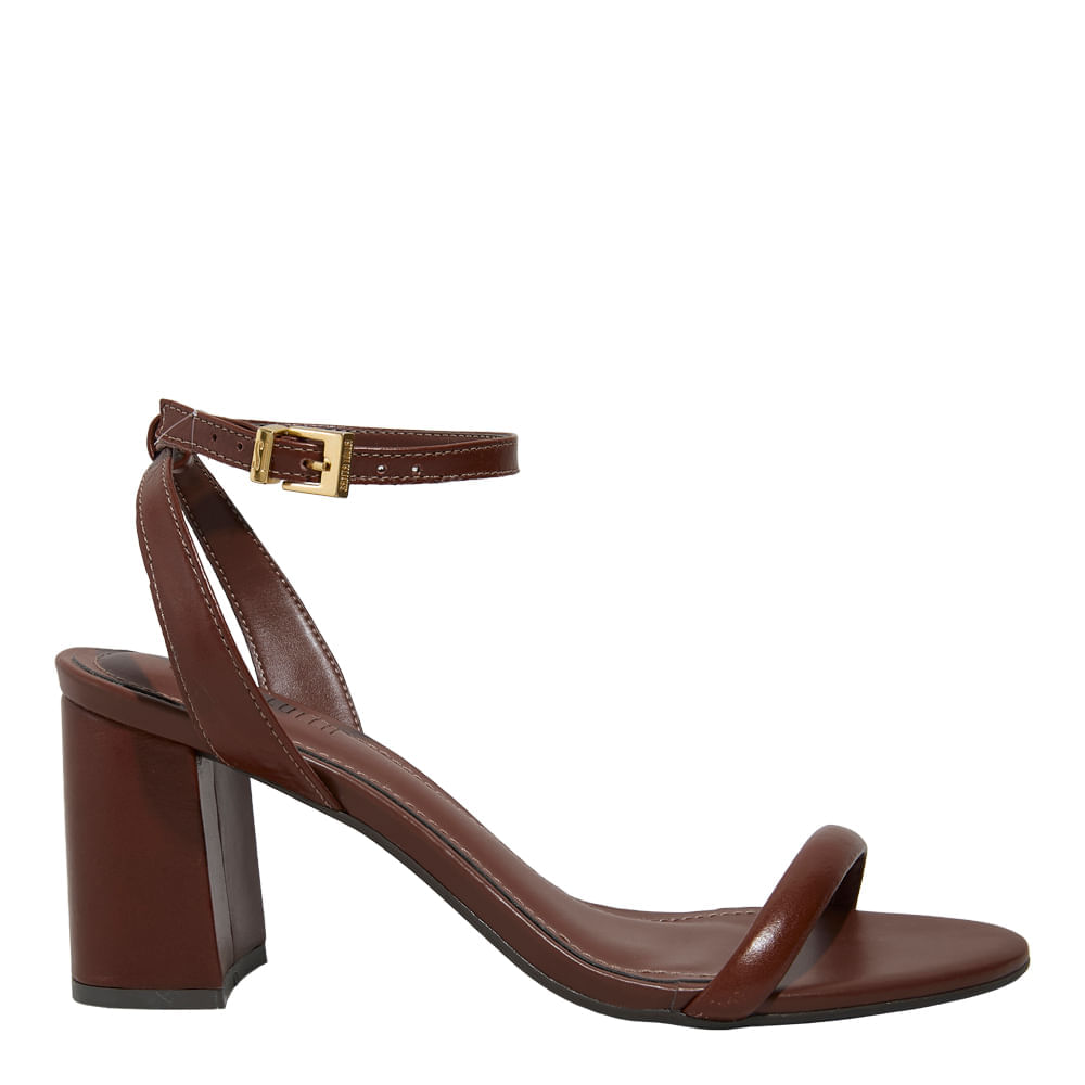 Sandália Couro Nobre Soft Marrom Terracota Salto Grosso