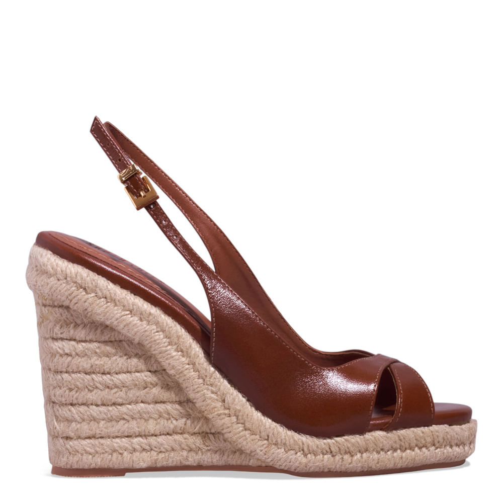 Espadrille Slingback Couro Caramelo Anabela