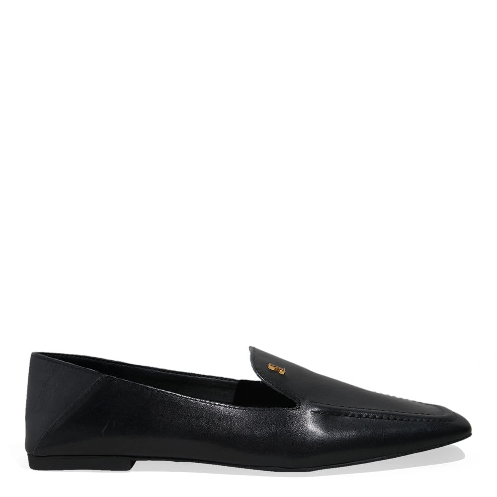 Mocassim Couro Bico Quadrado Preto