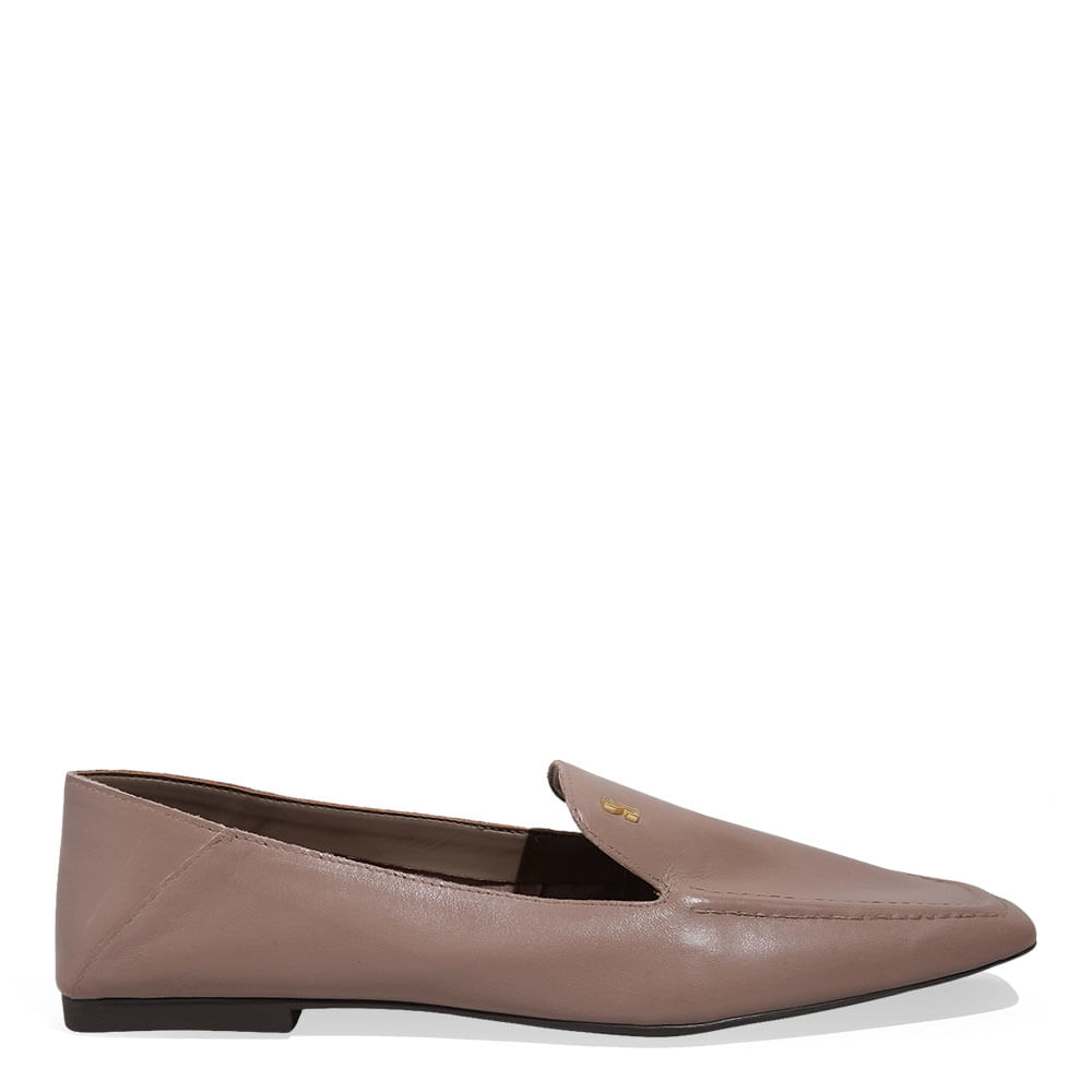 Mocassim Couro Bico Quadrado Cinza Fog