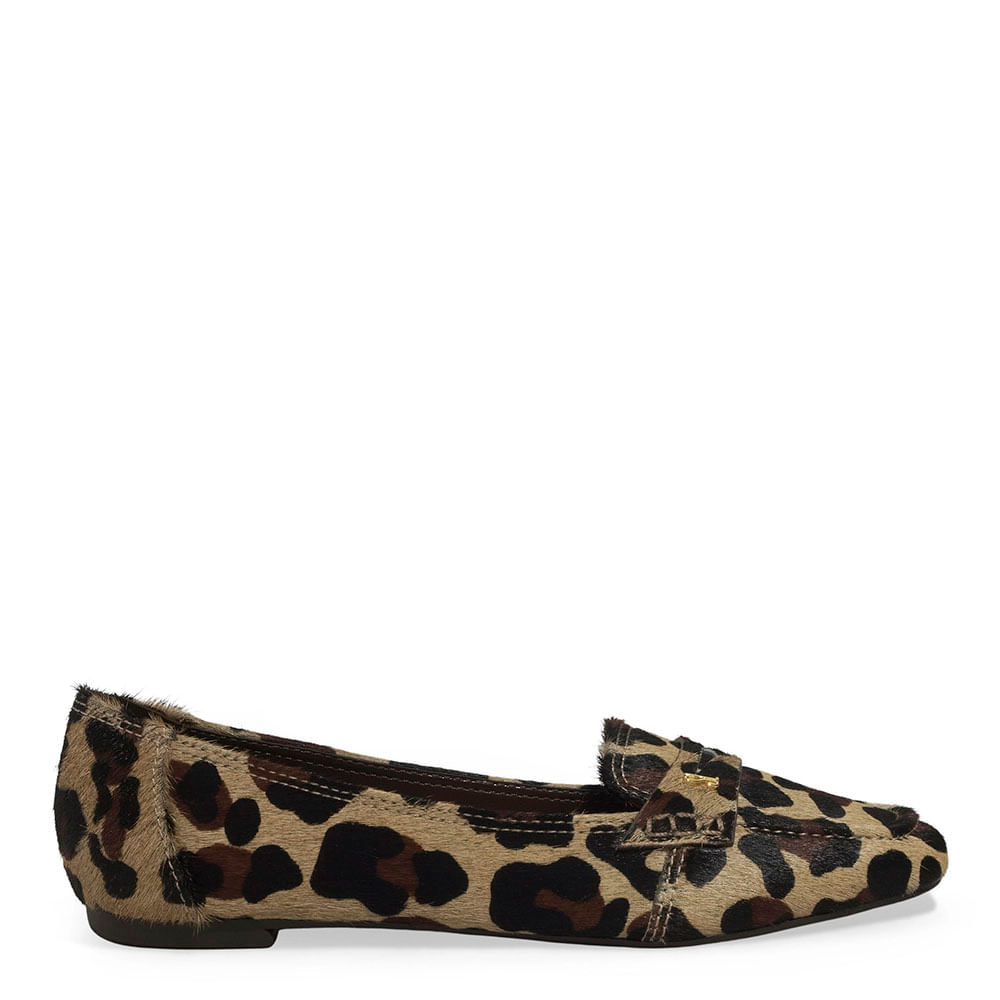 Mocassim Couro Estampa Pelo Onça Animal Print