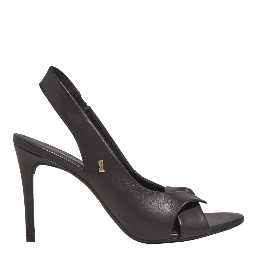 Peep Toe Slingback Couro Pelica Preto