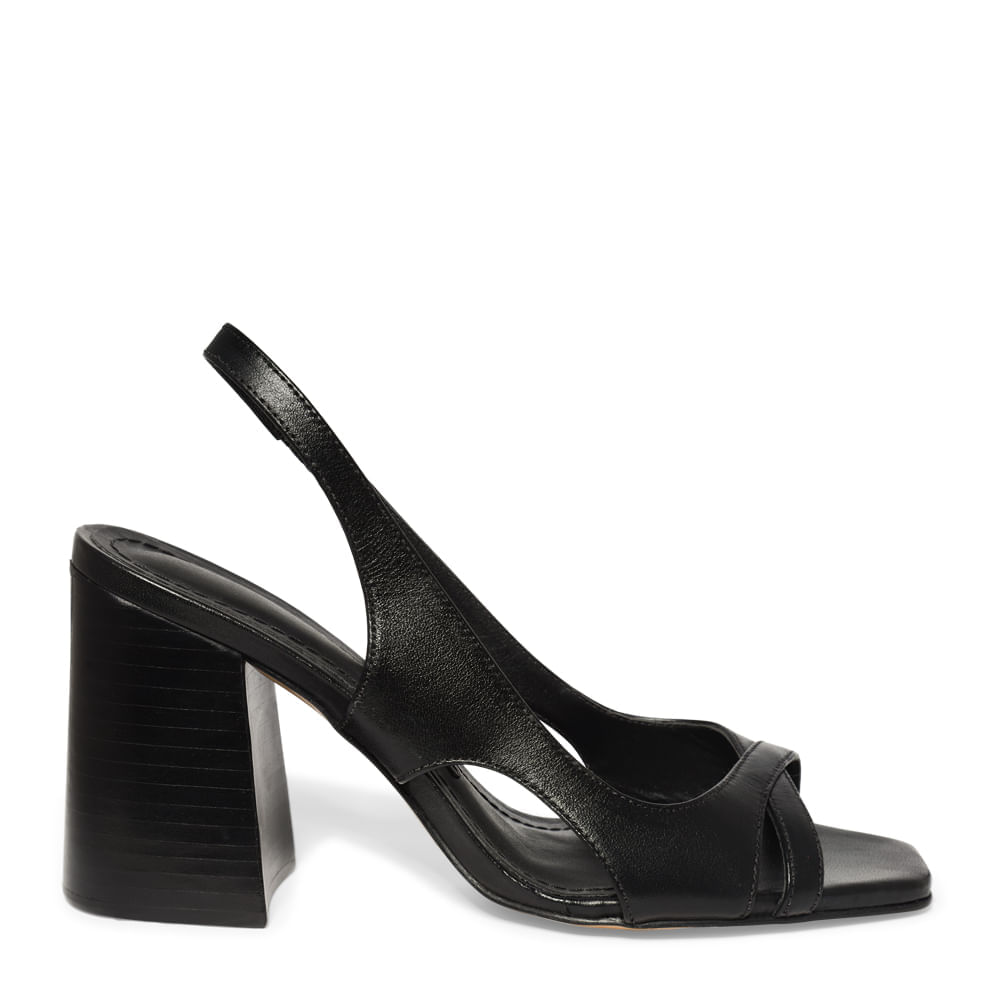 Peep Toe Slingback Couro Preto Salto Médio