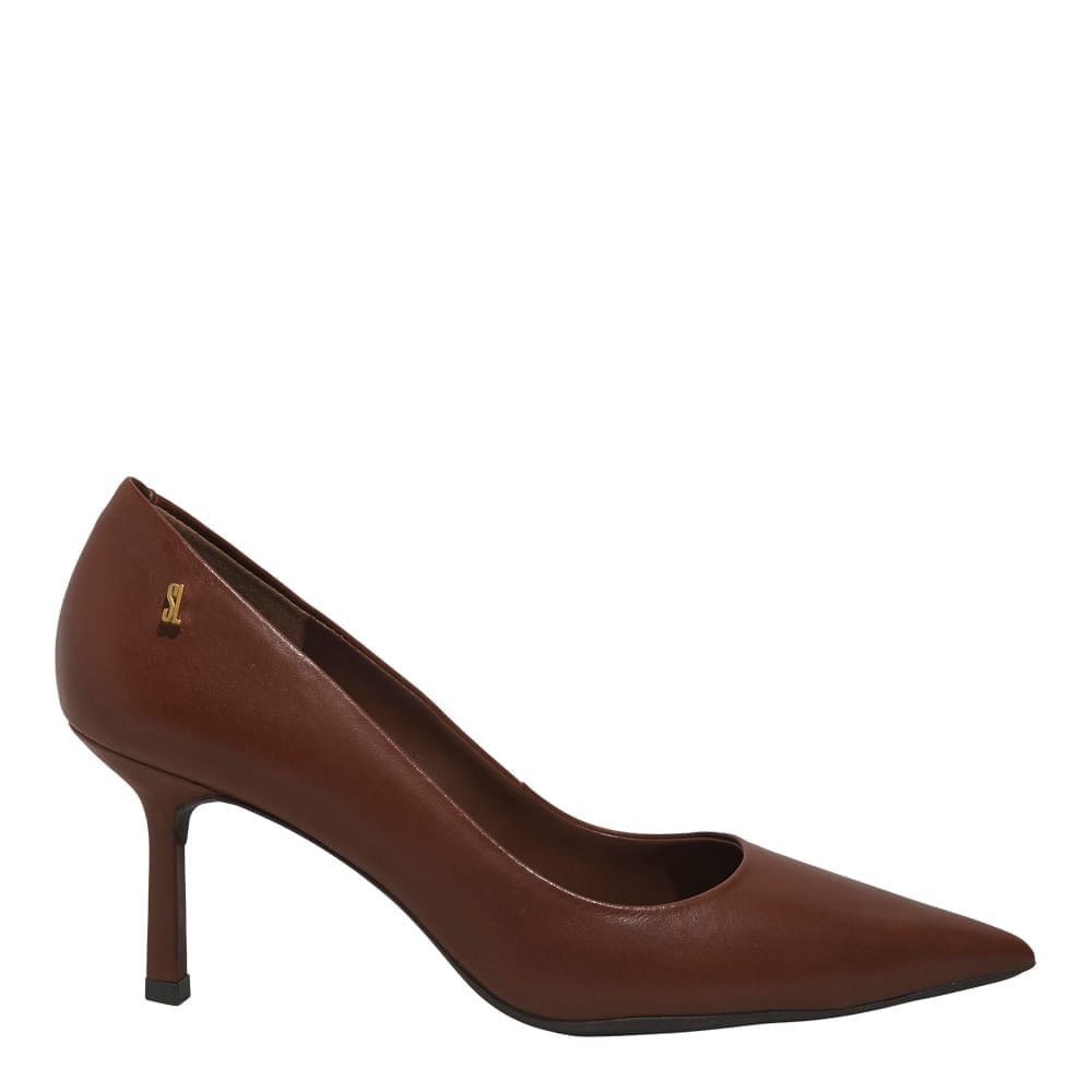 Scarpin Couro Pelica Soft Marrom Terracota Bico Fino