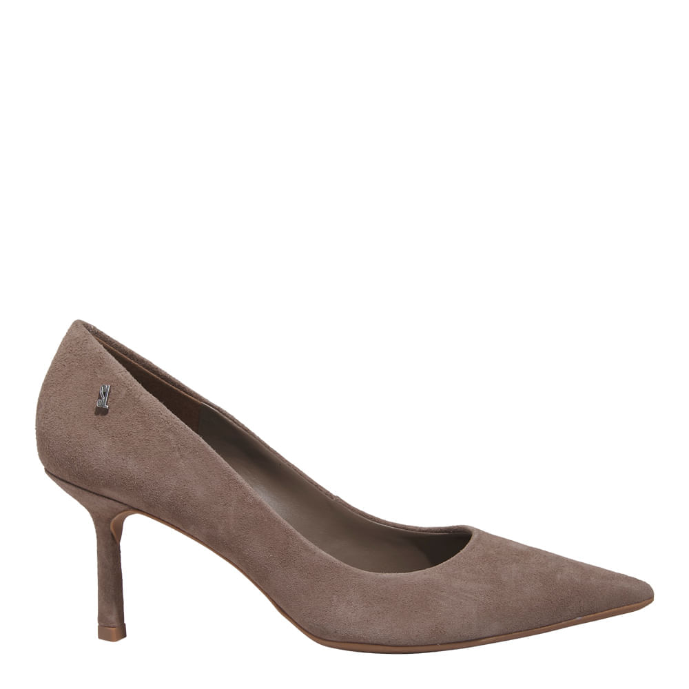 Scarpin Couro Camurça Premium Cinza Fog Bico Fino