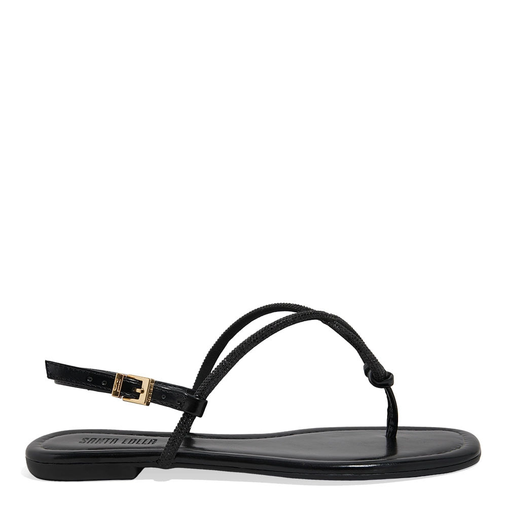 Rasteira Napa Pu Preto Brilho