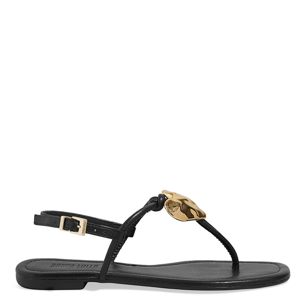 Rasteira Napa Soft Preto Coração Metal
