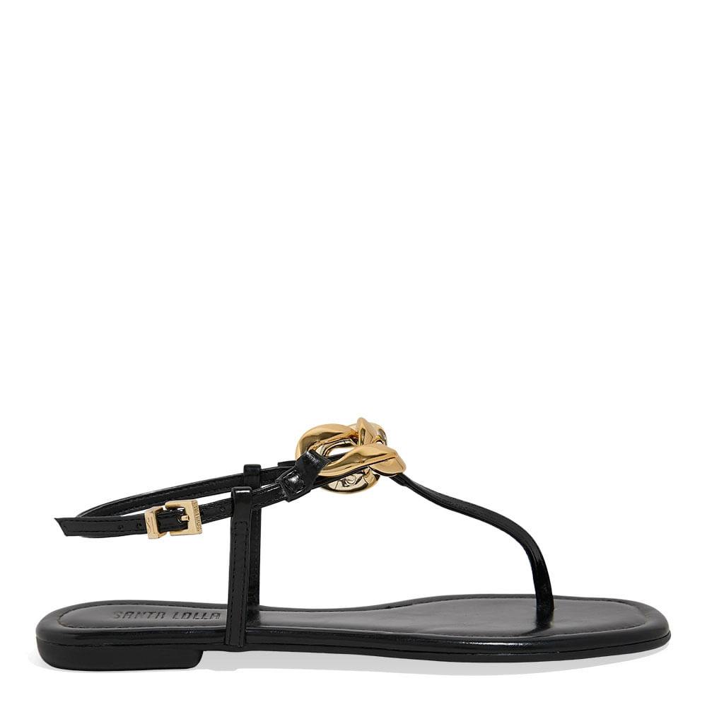 Rasteira Napa Pu Preto Corrente Metal