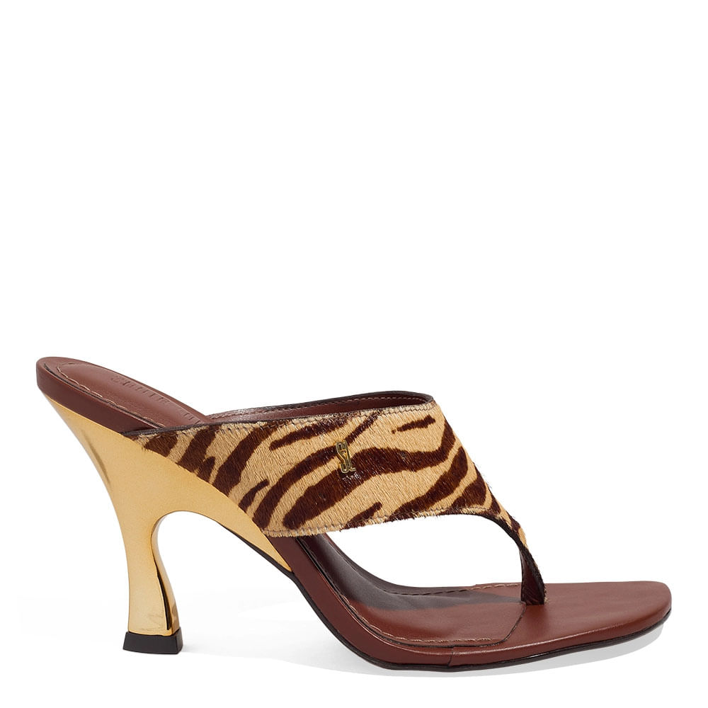 Tamanco Mule de Dedo Couro Pelo Animal Print Zebra
