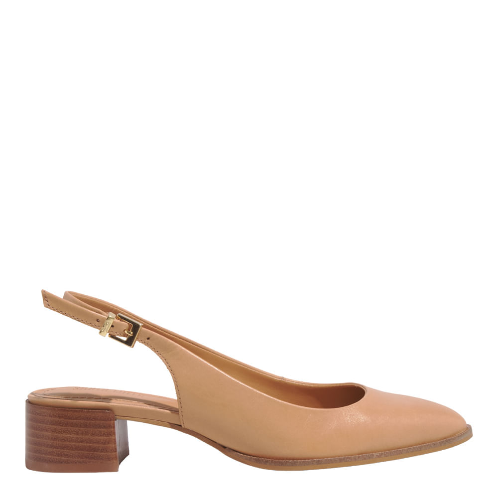 Scarpin Boneca Slingback Couro Nobre Soft Marrom Doce de Leite Salto Bloco