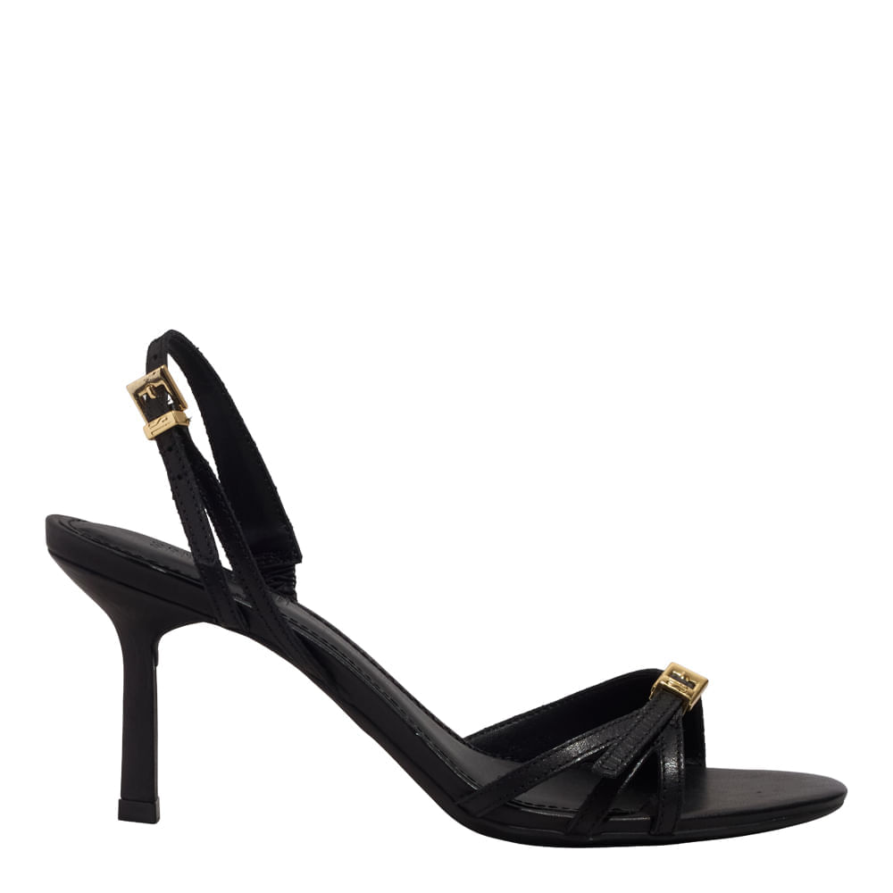 Sandália Couro Pelica Soft Preto Salto Fino