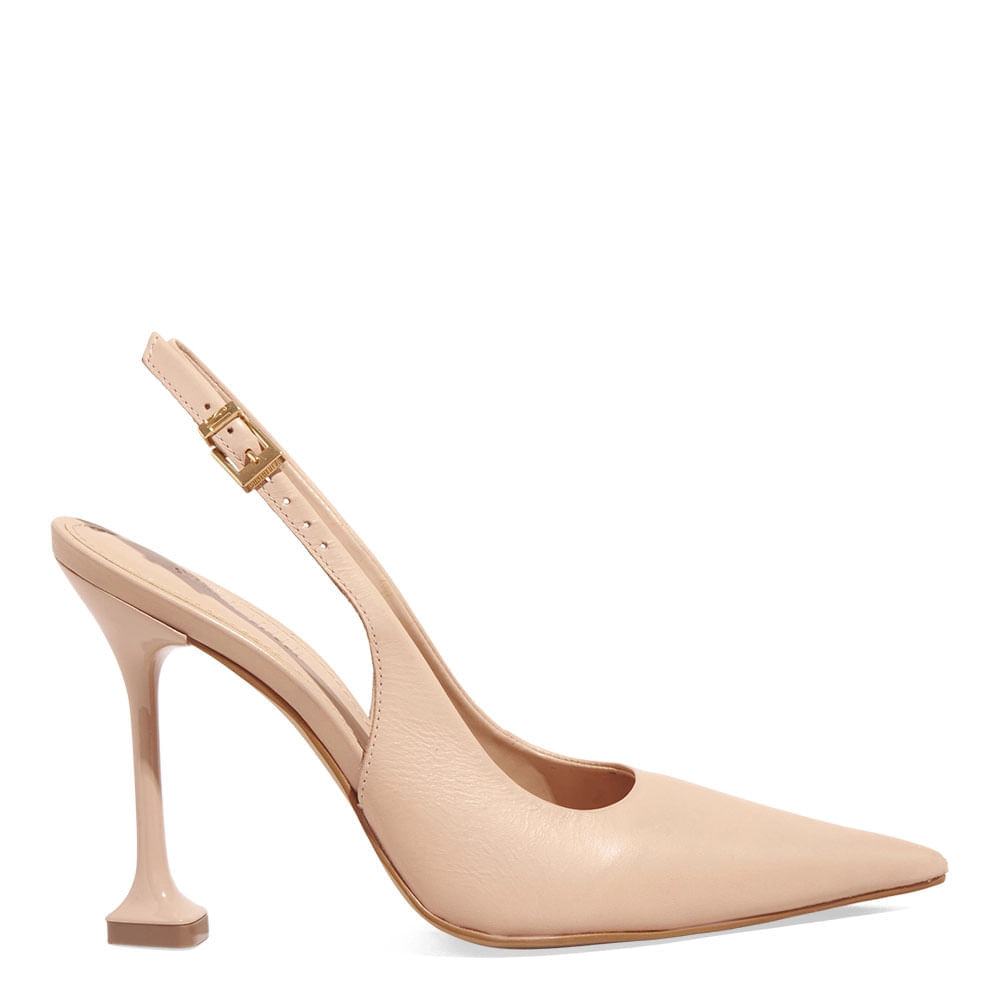 Scarpin Slingback Couro Salto Alto Taça Bege Sand