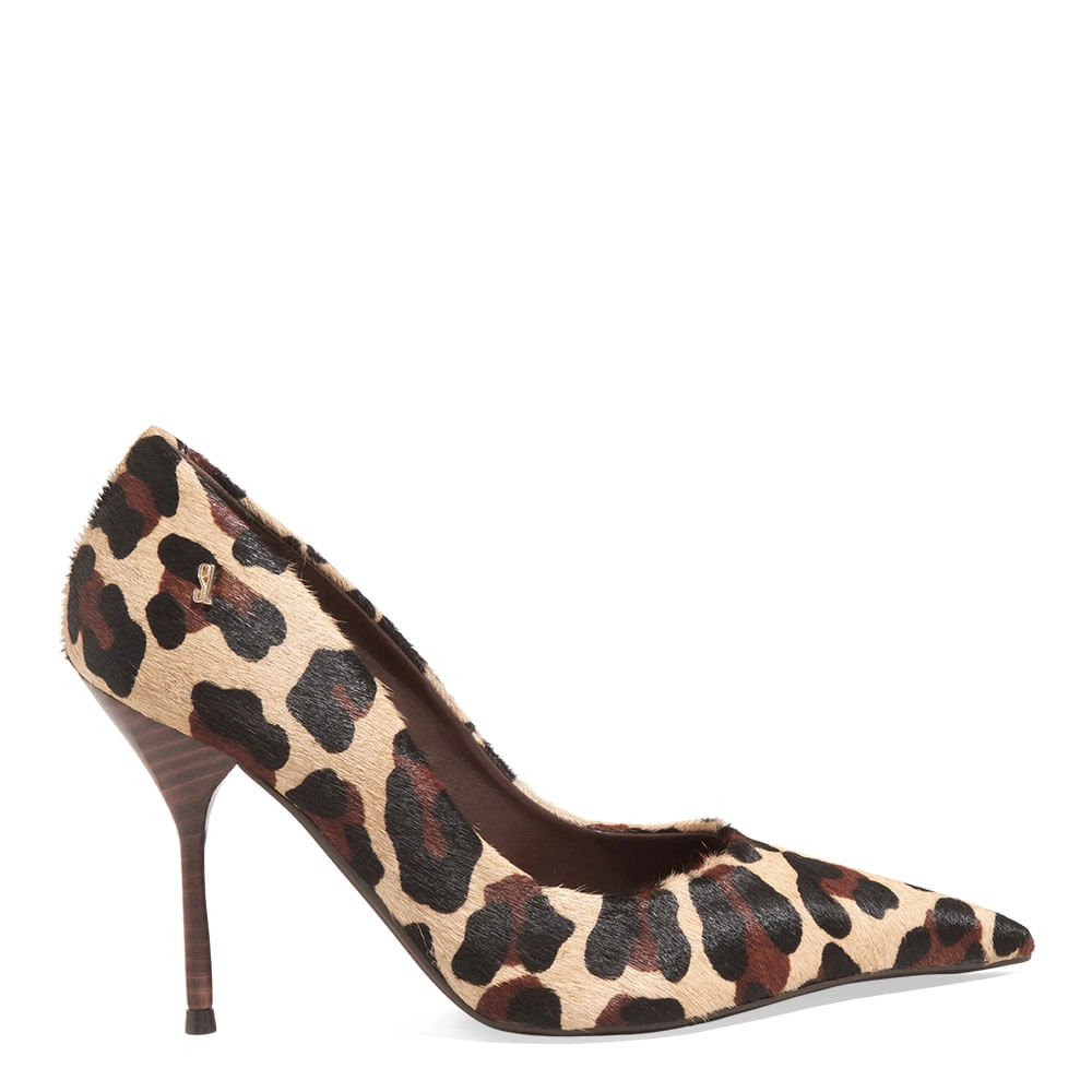 Scarpin Couro Pelo Animal Print Onça Salto Agulha