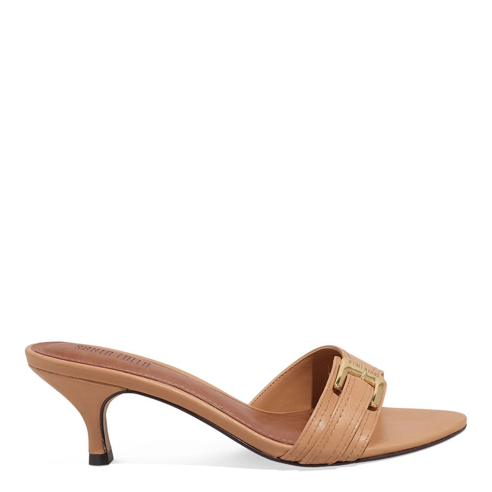 Mule Fivela Couro Nobre Soft Marrom Doce de Leite Salto Baixo Fino