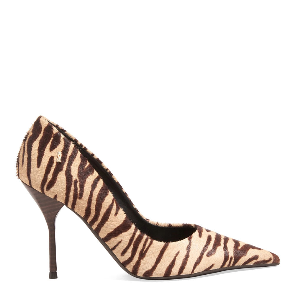 Scarpin Couro Pelo Animal Print Zebra Salto Agulha