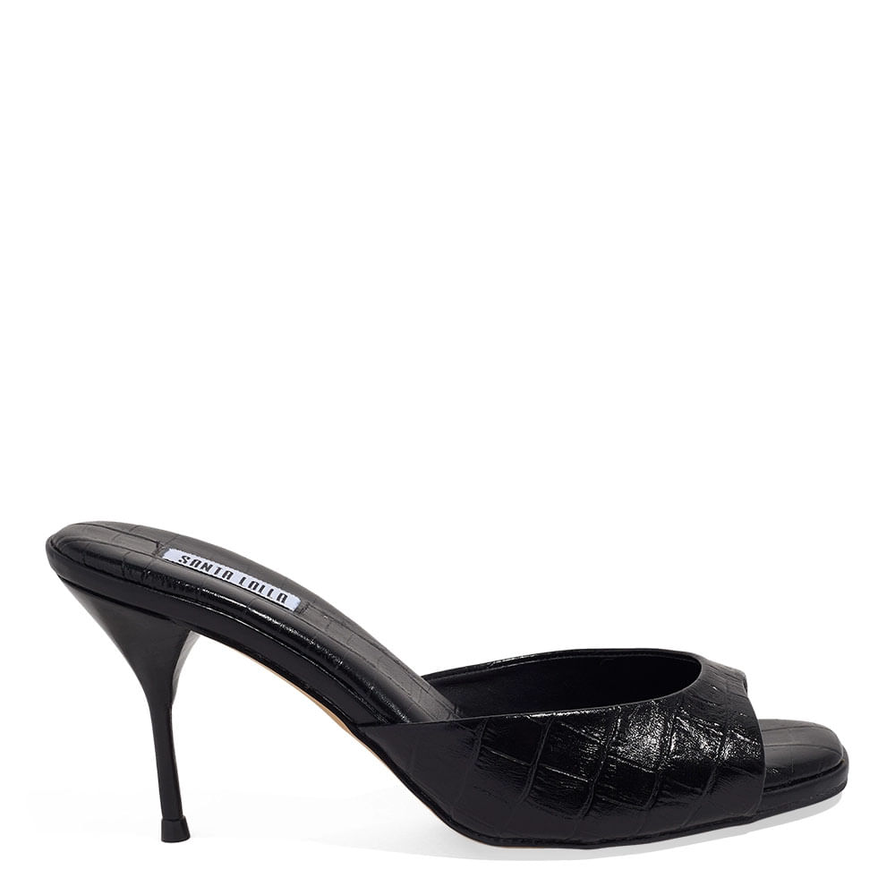 Mule Croco Italiano Salto Fino Preto