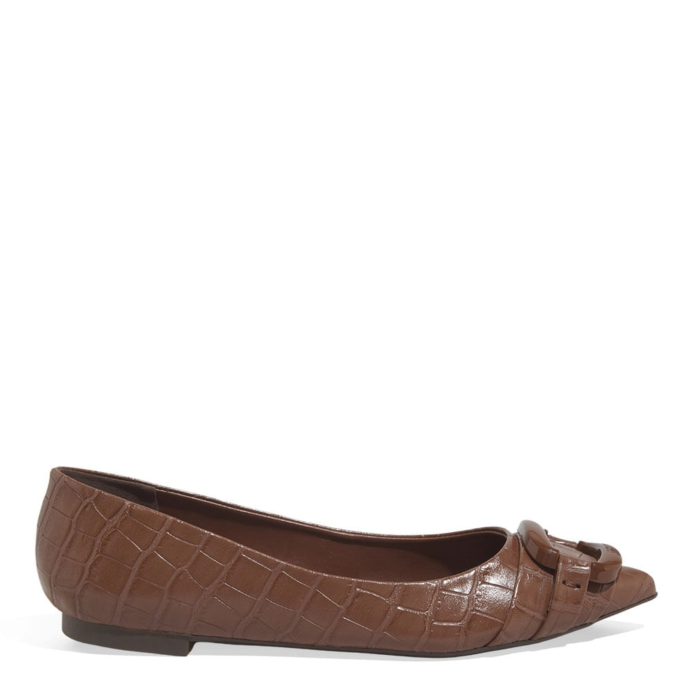 Sapatilha Croco Bico Fino Marrom Terra Fivela