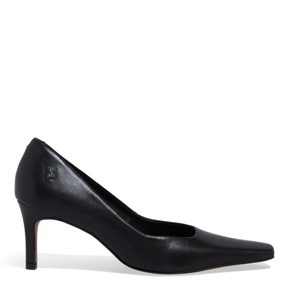Scarpin Couro Confort Bico Quadrado Salto Fino Preto