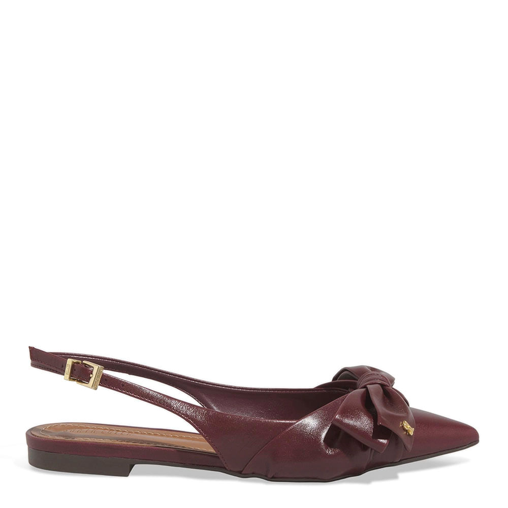 Sapatilha Slingback Couro Roxo Bico Fino Laço