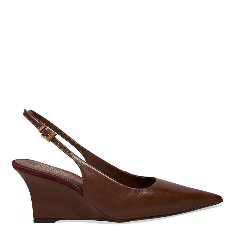 Scarpin Sligback Anabela Couro Pelica Soft Marrom Terracota