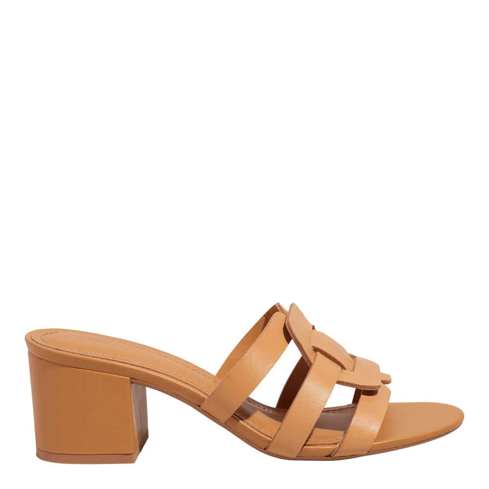 Mule Couro Nobre Soft Marrom Doce de Leite Salto Bloco