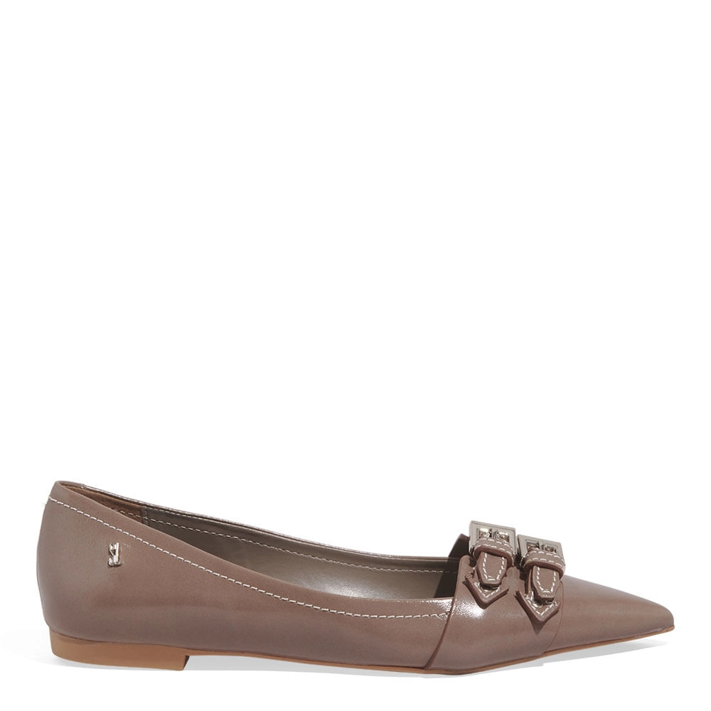 Sapatilha Couro Bico Fino Fivela Cinza Fog