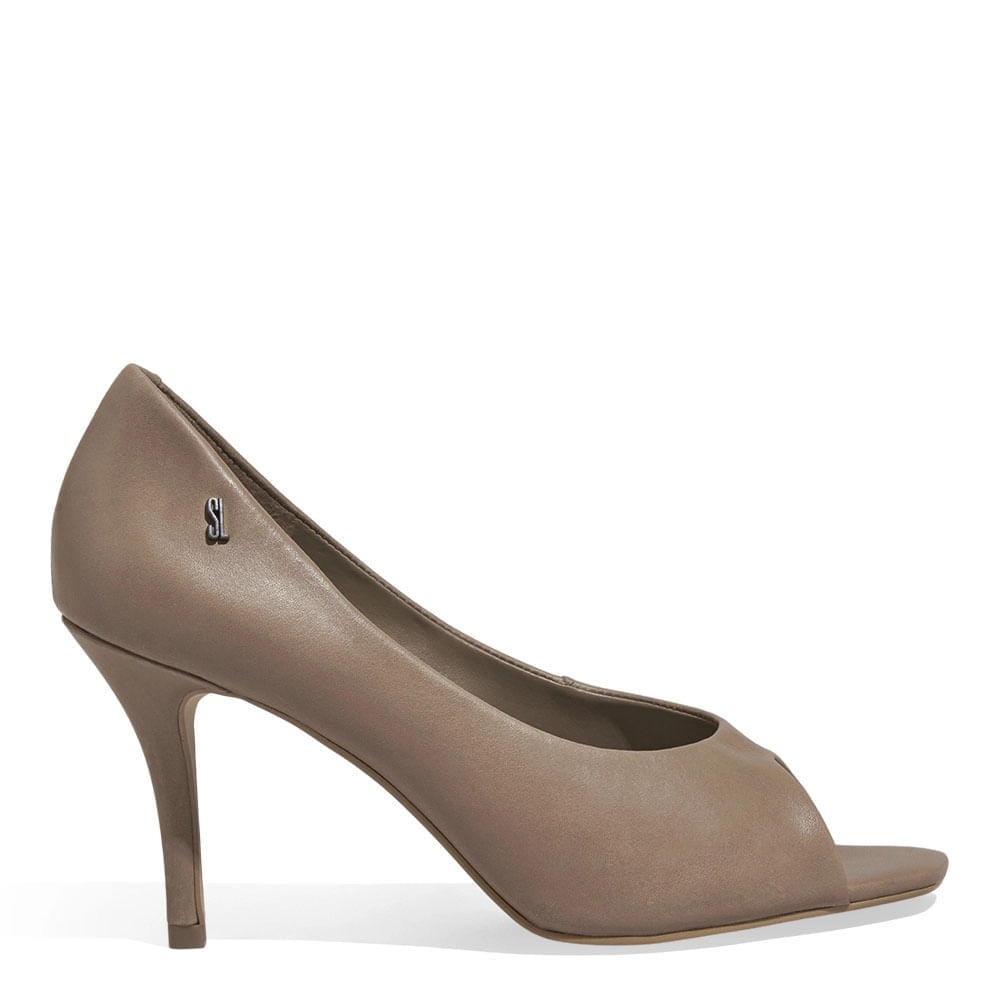 Peep Toe Couro Pelica Soft Salto Médio Fino Cinza Fog