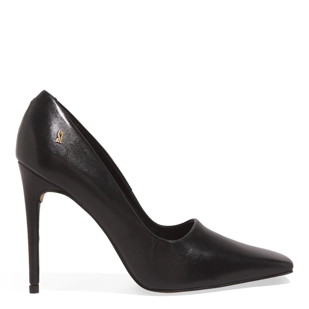 Scarpin Couro Confort Bico Quadrado Salto Fino Preto