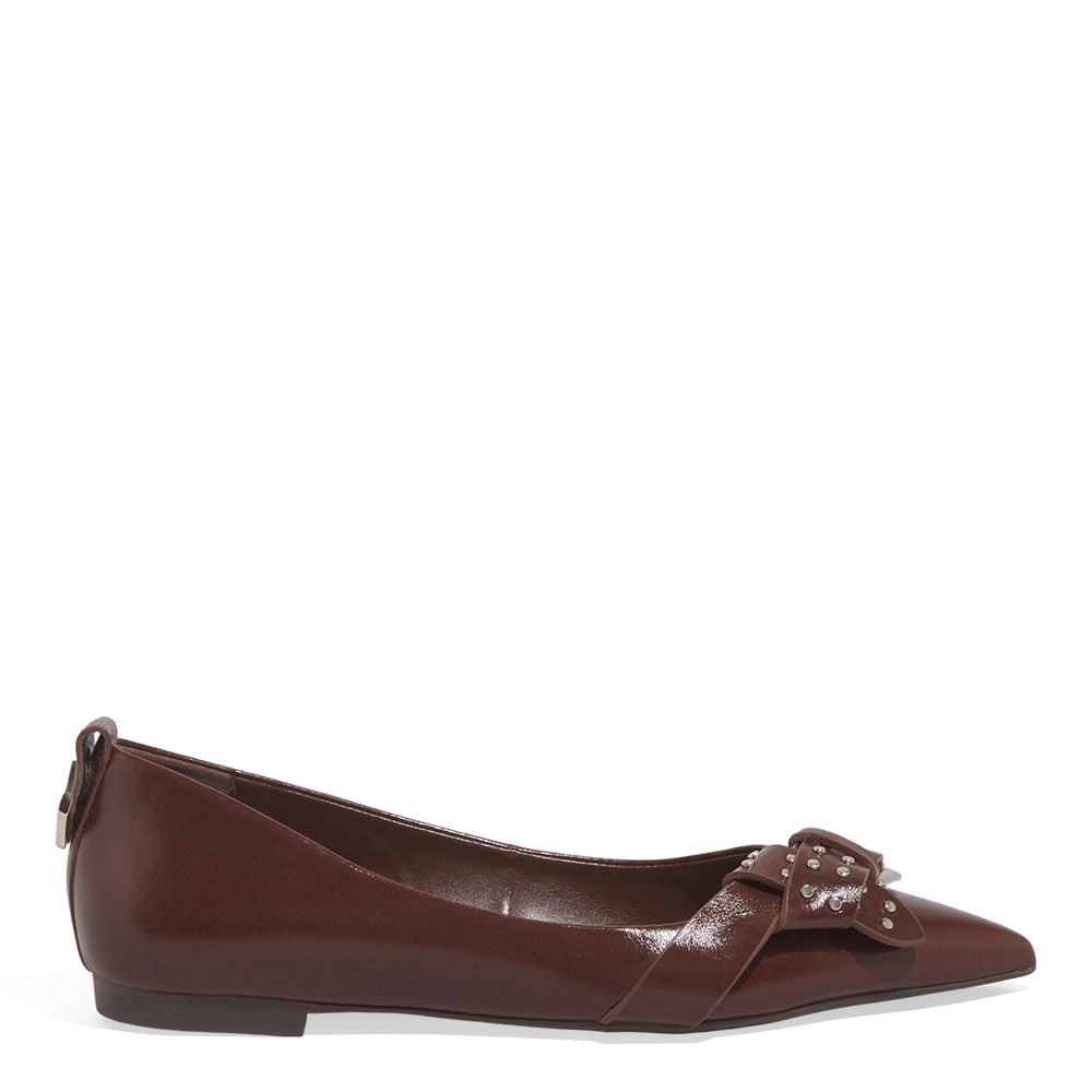 Sapatilha Couro Marrom Dark Bico Fino Fivela