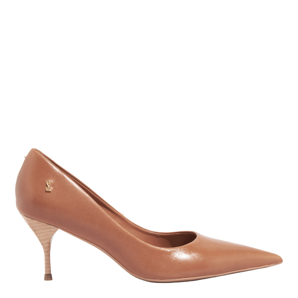 Scarpin Couro Confort Marrom Doce de Leite Salto Agulha
