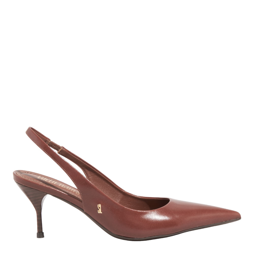 Scarpin Slingback Couro Confort Marrom Terracota Bico Fino