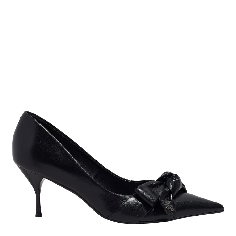 Scarpin Couro Confort Preto Bico Fino
