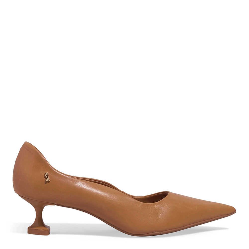 Scarpin Couro Pelica Salto Baixo Taça Marrom Doce De Leite