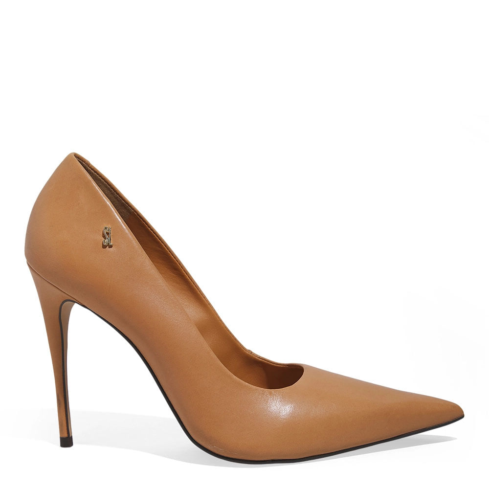 Scarpin Couro Pelica Soft Salto Fino Marrom Doce De Leite