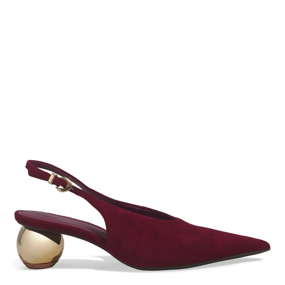 Scarpin Slingback Couro Camurça Salto Esfera Roxo Beterraba