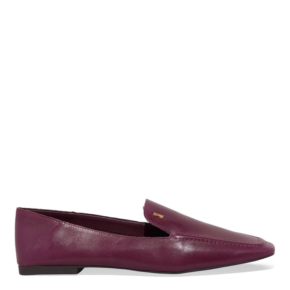 Mocassim Couro Nobre Soft Roxo Berry Bico Quadrado