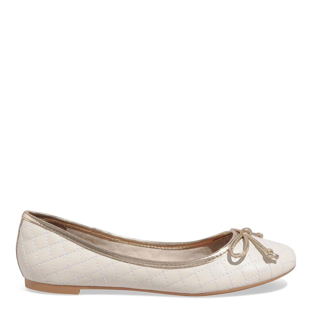 Sapatilha Laço Matelassê Napa Soft Bico Redondo Off White