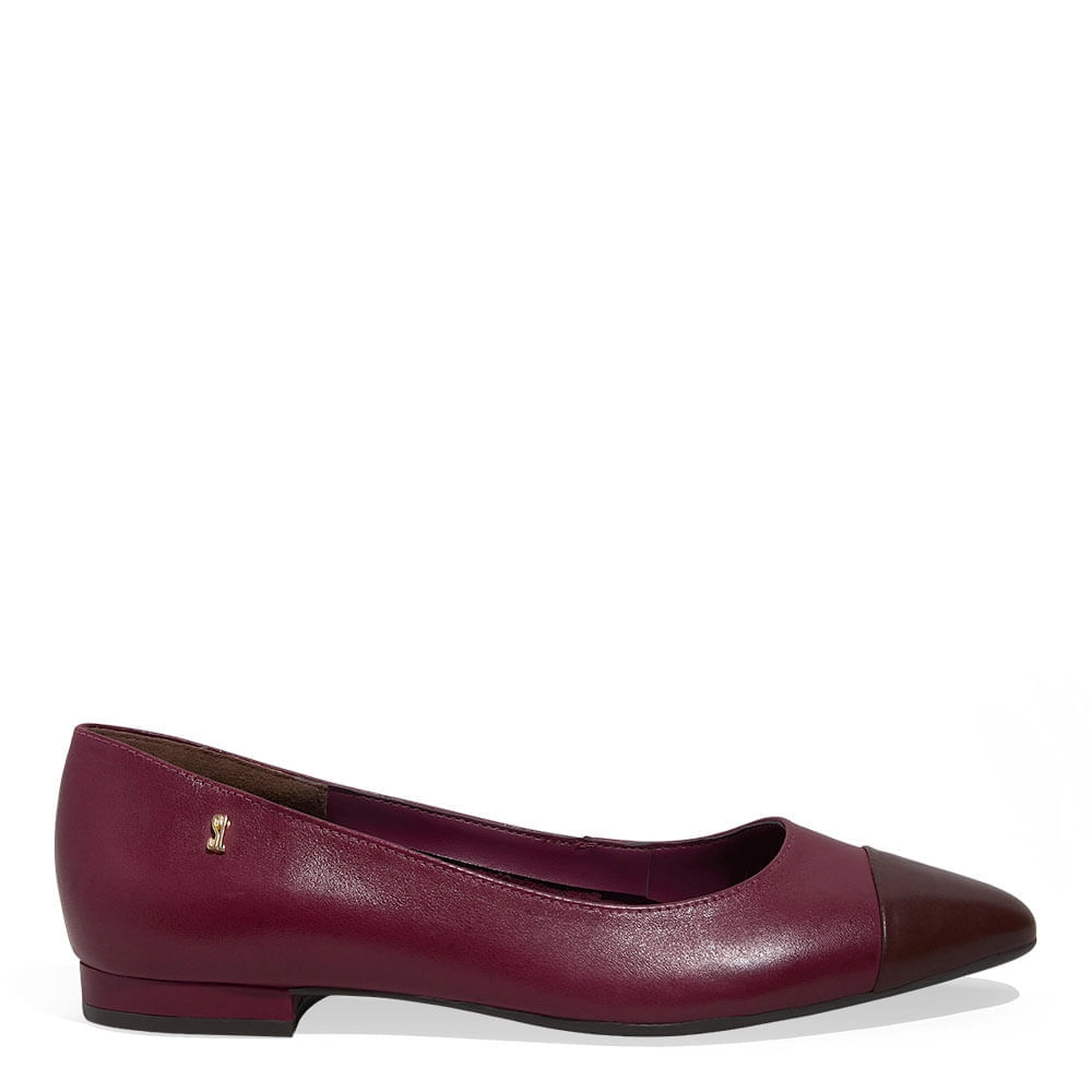 Sapatilha Couro Nobre Soft Bico Fino Roxo Beterraba