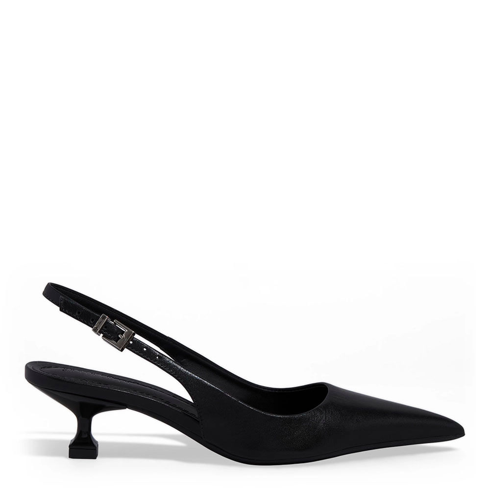 Scarpin Slingback Couro Confort Salto Baixo Preto