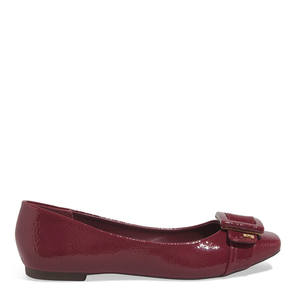 Sapatilha Fivela Verniz Glossy Bico Quadrado Vermelho Carbenet