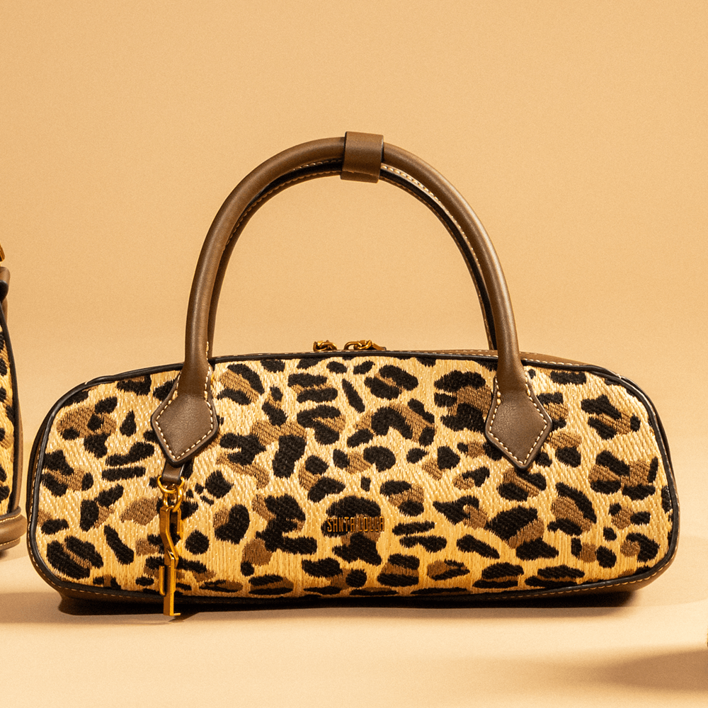 Bolsa Baguete Pequena Tramado Estampa Animal Print Onça Alça Dupla