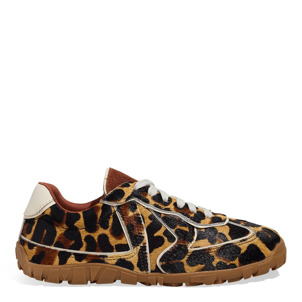 Tênis Couro Pelo Animal Print Onça