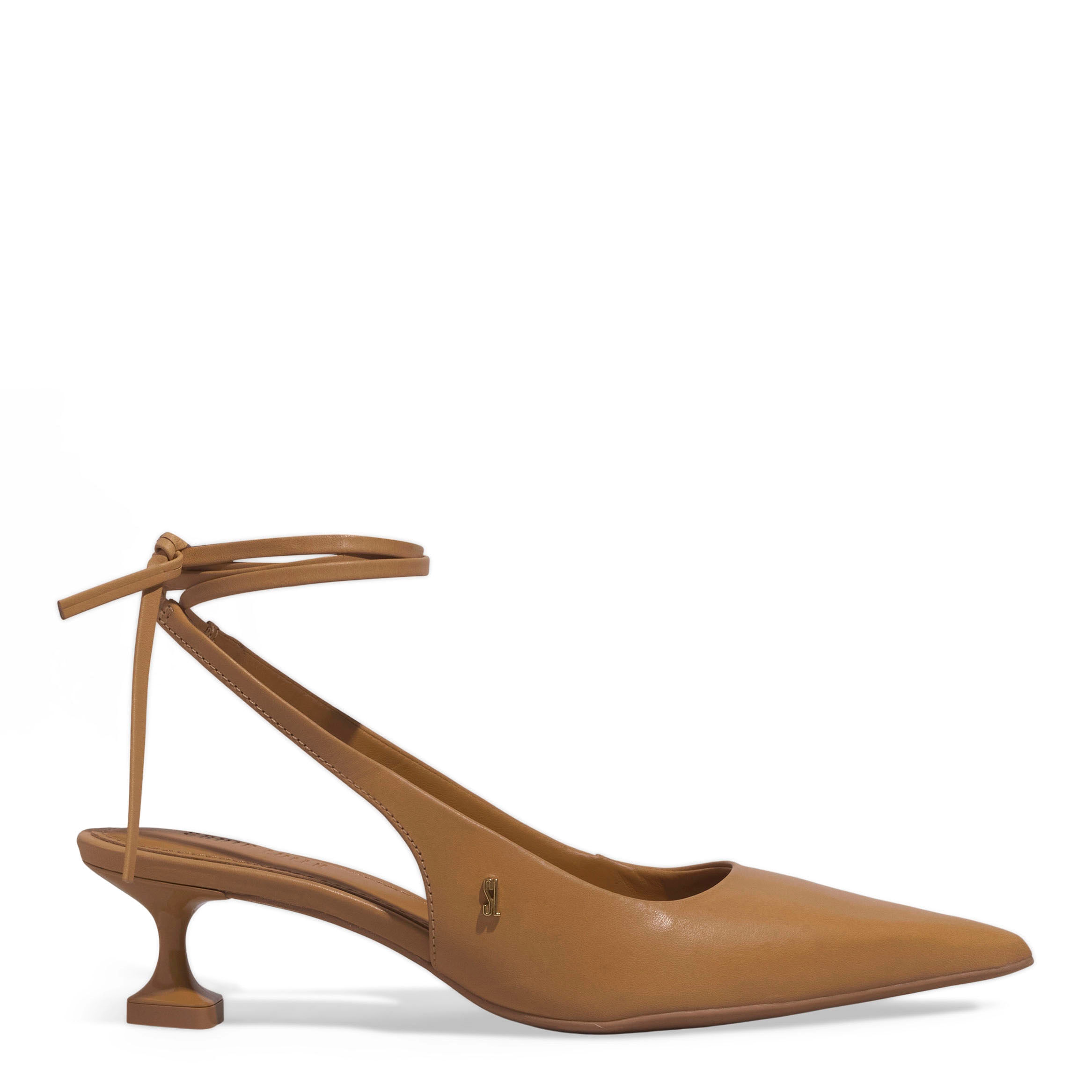 Scarpin Slingback Couro Pelica Salto Baixo Taça Marrom Doce De Leite