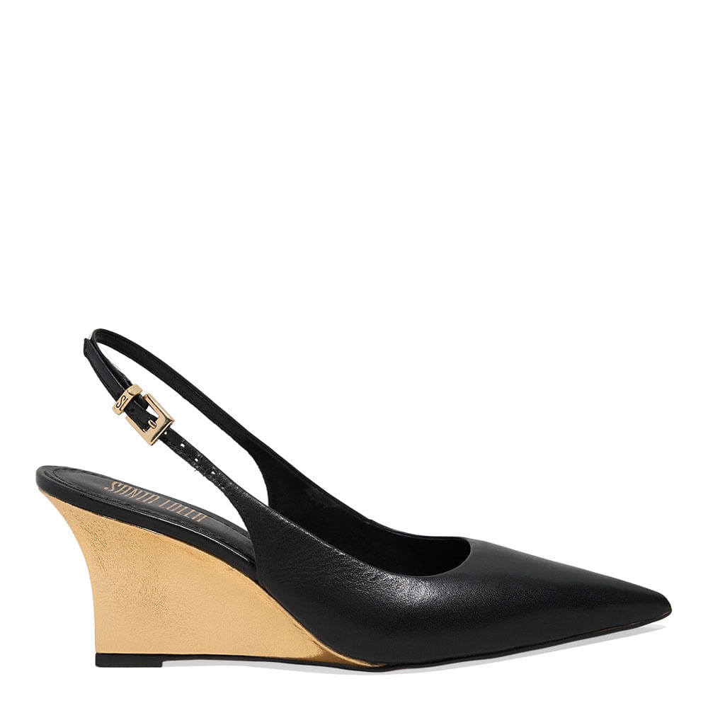 Scarpin Sligback Anabela Couro Pelica Soft Preto