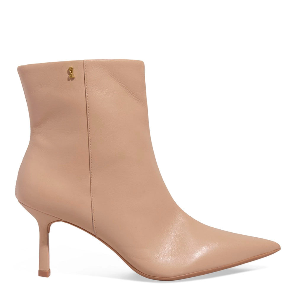 Bota Couro Soft Cano Curto Bico Fino Bege